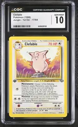 CGC 10 GEM MINT Clefable 1999 Jungle 1st Edition 17/64 Pokemon Card - Image 1