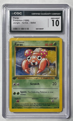 POKEMON CARD: Paras Jungle 1st Edition 1999 CGC Graded 10 Gem Mint 59/64 - Image 1