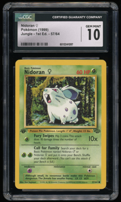 1999 POKEMON JUNGLE 1ST EDITION 57/64 NIDORAN CGC 10 - Image 1