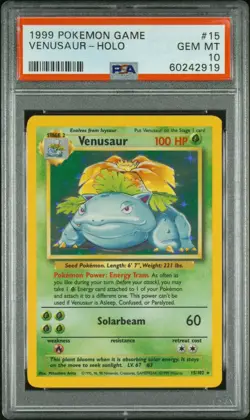 1999 Pokemon Game #15 Venusaur Holo PSA 10 GEM MINT Base Set - Image 1