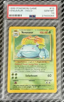 1999 Pokemon Game #15 Venusaur Holo PSA 10 Card GEM MINT Trusted Seller Base Set - Image 1