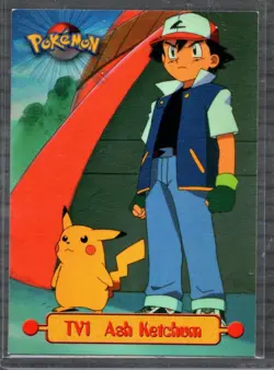 1999 Topps Pokemon Series 1 #TV1 Ash Ketchum (TV Animation Edition) Blue Logo LP - Image 1