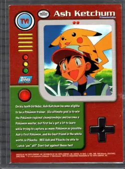 1999 Topps Pokemon Series 1 #TV1 Ash Ketchum (TV Animation Edition) Blue Logo LP - Image 2