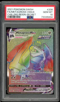2021 Pokemon Chilling Reign #208 Metagross Vmax Secret Rare PSA 10 Gem Mint - Image 1