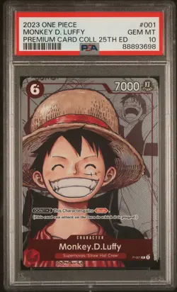 2023 ONE PIECE PREM BANDAI PREM CARD COLL 25TH ED #001 MONKEY D. LUFFY PSA 10 - Image 1