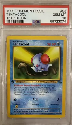 1999 Pokemon Fossil Tentacool #56/62 PSA 10 1st Edition - Image 1