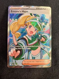 Pokemon TCG Emcee's Hype 220/182 Destined Rivals Holo Rare Near Mint - Image 1