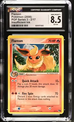 CGC 8.5 ERROR Flareon 2006 POP Series 3 2/17 Holo Pokemon Card - Image 1