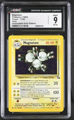 CGC 9 MINT Magneton 1999 Fossil 11/62 Holo Incomplete Holo Error Pokemon Card - Image 1