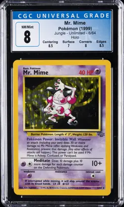 1999 POKEMON JUNGLE UNLIMITED HOLO #06/64 MR. MIME CGC 8 - Image 1