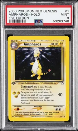 2000 POKEMON NEO GENESIS 1ST ED #1 AMPHAROS-HOLO PSA 9 - Image 1