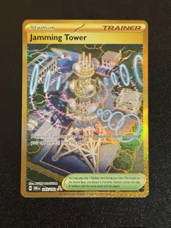 Pokemon TCG Jamming Tower Destined Rivals Gold Trainer Card 243/182 Holo NM/MINT - Image 1