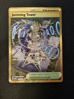 Jamming Tower 243/182 Destined Rivals Trainer Stadium Pokemon Card Gold Card TCG - Image 1