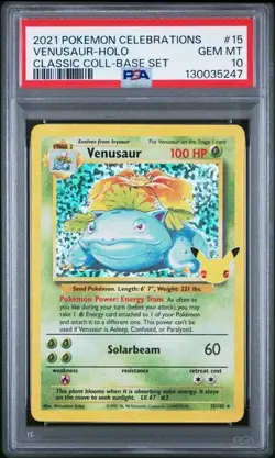 2021 Pokemon Venusaur Holographic PSA 10 Gem Mint #15 Celebrations Classic - Image 1