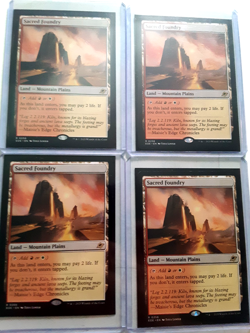 4 sacred foundry cards all reg finish see picture n/m never played rare - Image 1