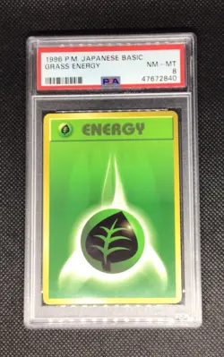 Pokemon 1996 PSA 8 Japanese Basic Grass Energy - Image 1