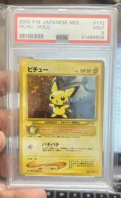 2000 Pokemon Japanese Neo 2 Promo Pichu 172 Reverse Holo PSA 9 - Image 1