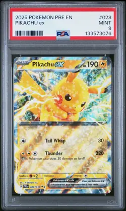 2025 POKEMON PRE EN-PRISMATIC EVOLUTIONS #028 PIKACHU EX PSA 9 - Image 1