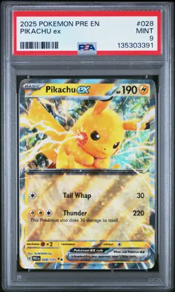 2025 POKEMON PRE EN-PRISMATIC EVOLUTIONS #028 PIKACHU EX PSA 9 - Image 1