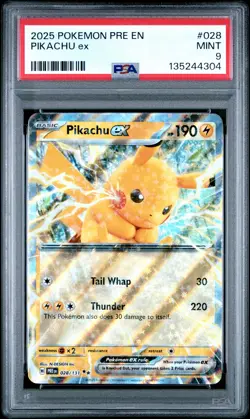2025 POKEMON PRE EN-PRISMATIC EVOLUTIONS #028 PIKACHU EX PSA 9 - Image 1