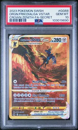 2023 POKEMON SWSH CROWN ZENITH #GG68 FULL ART/ORIGIN FORME DIALGA VSTAR PSA 10 - Image 1