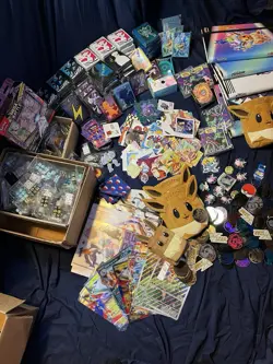 Pokemon TCG Accessories Lot; Card Sleeves, Pins, Stickers, Dice, Coins, Binders - Image 1