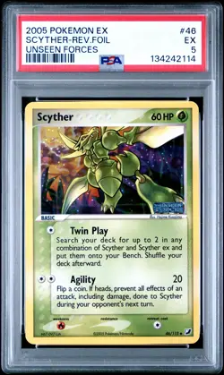 2005 POKEMON EX UNSEEN FORCES #46 SCYTHER-REVERSE FOIL PSA 5 - Image 1