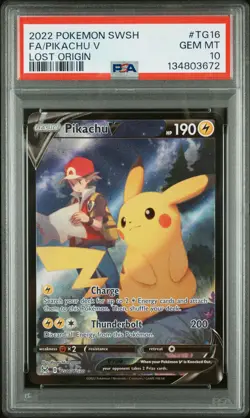 2022 POKEMON SWORD & SHIELD LOST ORIGIN #TG16 FULL ART/PIKACHU V PSA 10 - Image 1
