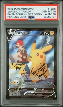 2022 POKEMON SWORD & SHIELD LOST ORIGIN #TG16 FULL ART/PIKACHU V PSA 10 AUTO 10 - Image 1