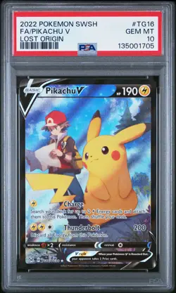 2022 POKEMON SWORD & SHIELD LOST ORIGIN #TG16 FULL ART/PIKACHU V PSA 10 - Image 1