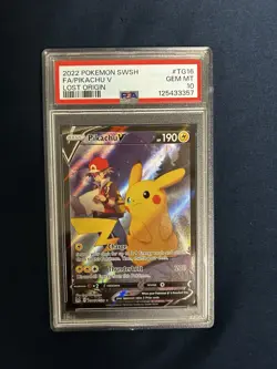 2022 POKEMON SWORD & SHIELD LOST ORIGIN #TG16 FULL ART/PIKACHU V PSA 10 - Image 1