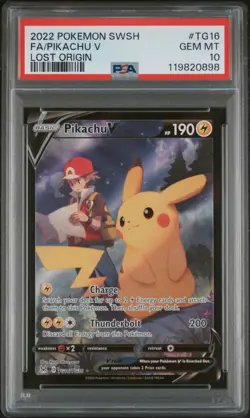 2022 POKEMON SWORD & SHIELD LOST ORIGIN #TG16 FULL ART/PIKACHU V PSA 10 - Image 1
