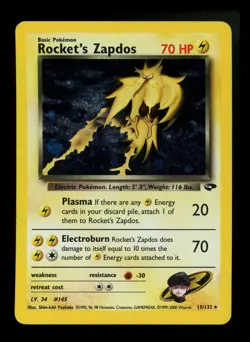 Rocket's Zapdos 15/132 Gym Challenge 2000 SWIRL Holo Rare WOTC Pokemon Card - Image 1