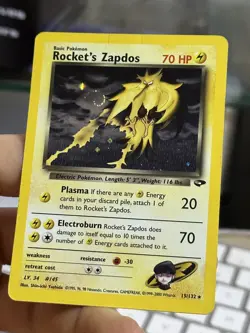 Rocket's Zapdos 15/132 Gym Challenge 2000 SWIRL Holo Rare WOTC Pokemon Card - Image 4