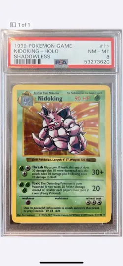 Pokemon Nidoking Base Set Shadowless Holo #11 1999 PSA 8 - Image 1