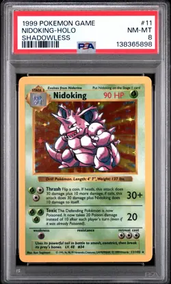 1999 Nidoking Pokemon Holo Base Set Shadowless 11/102 PSA 8 - Image 1