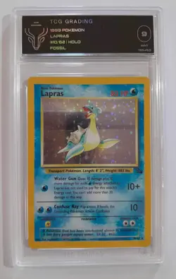 Pokemon Card Lapras 10/62 HOLO Rare Fossil Graded Mint 9 - Image 1