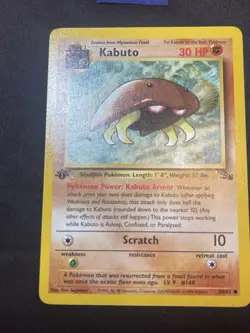 Pokemon TCG 1999 1st Edition Fossil Kabuto 50/62 30 HP Regular Card - Image 3