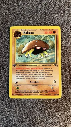 Pokemon TCG Kabuto Fossil 1st Edition Common Card 50/62 HP - Image 1