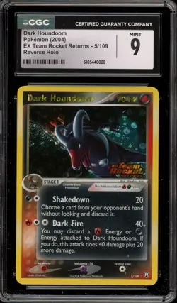 Pokemon Dark Houndoom EX Team Rocket Returns Reverse Holo Rare #5 CGC 9 Mint - Image 1