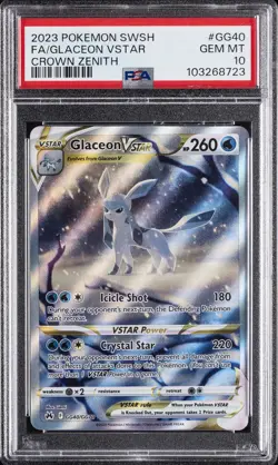 2023 POKEMON SWORD & SHIELD CROWN ZENITH #GG40 FULL ART/GLACEON VSTAR PSA 10 - Image 1