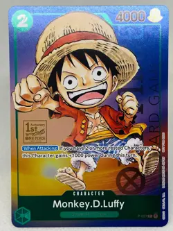 Monkey D Luffy P-037 1st Anniversary Tournament STAMP Promo Holo One Piece Card - Image 1