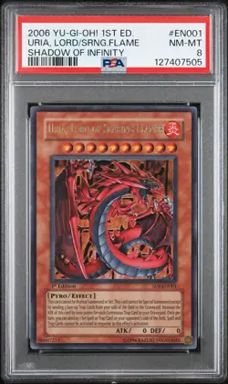 PSA 8 Uria, Lord of Searing Flames SOI-EN001 Ultra Rare YuGiOh - Image 1