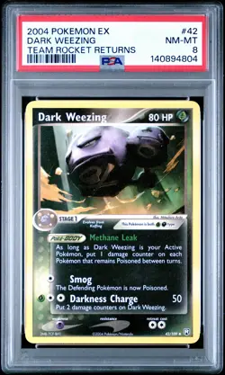 2004 POKEMON EX TEAM ROCKET RETURNS #42 DARK WEEZING PSA 8 - Image 1