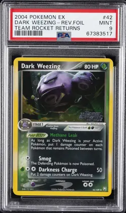 2004 POKEMON EX TEAM ROCKET RETURNS #42 DARK WEEZING-REVERSE FOIL PSA 9 - Image 1