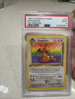 1999 Pokemon Fossil Dragonite 1st Edition Non-Holo Card 19/62 PSA Mint 9 English - Image 1