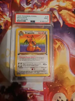 Dragonite PSA 9 Pokemon Card 19/62 Fossil Set 1st Edition Rare Non Holo 1999 - Image 1