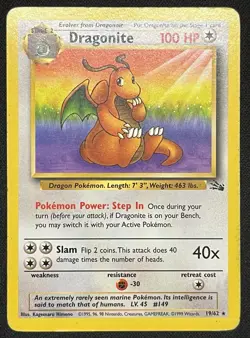 Pokemon TCG 1999 Dragonite Fossil 1st Edition 19/62 Non Holo Card - Image 1
