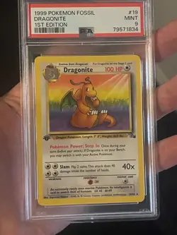 1ST EDITION Pokemon TCG Dragonite #19 19/62 PSA 9 MINT Non-Holo Card 1999 Fossil - Image 1