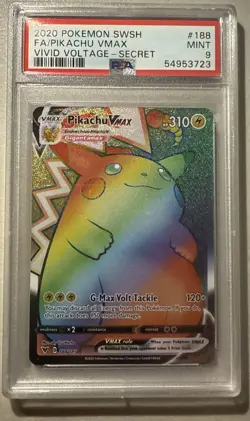 Sword & Shield Vivid Voltage Pikachu VMAX 188/185 Rainbow Secret Rare PSA 9 - Image 1